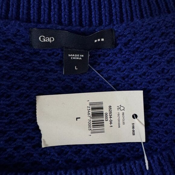 New Gap Textured Long Sleeve Mosaic Blue Knit Sweater Women's Size Large - Picture 3 of 7